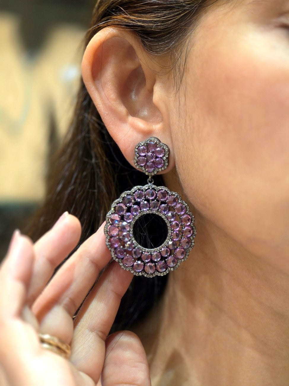 PINK SAPPHIRE DIAMOND EARRING IN VICTORIAN
