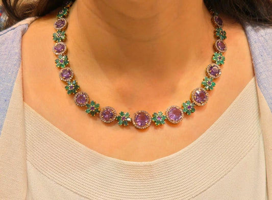 AMETHYST DIAMOND EMERALD NECKLACE IN VICTORIAN