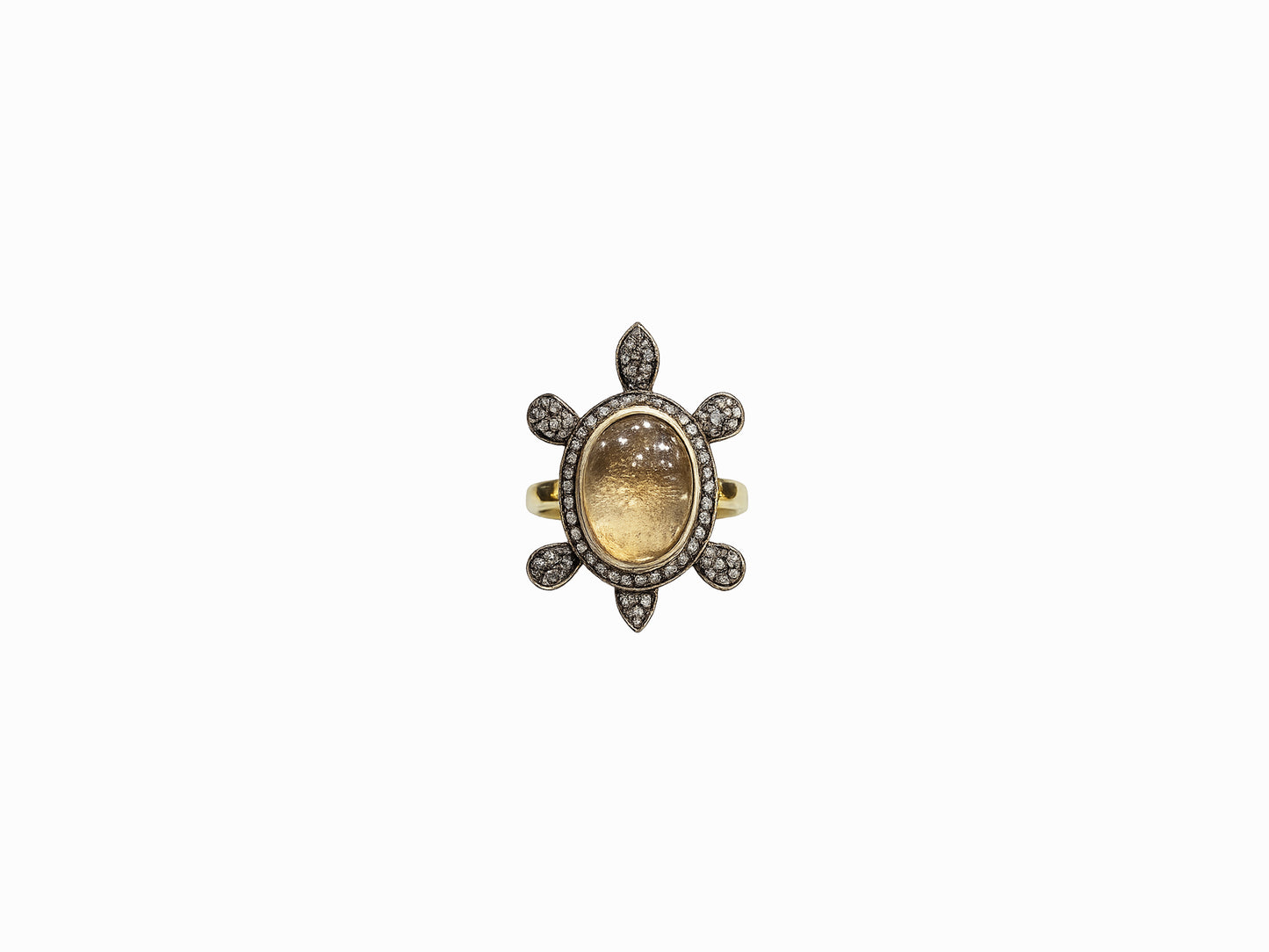 Chalcedony & Diamond Turtle Ring