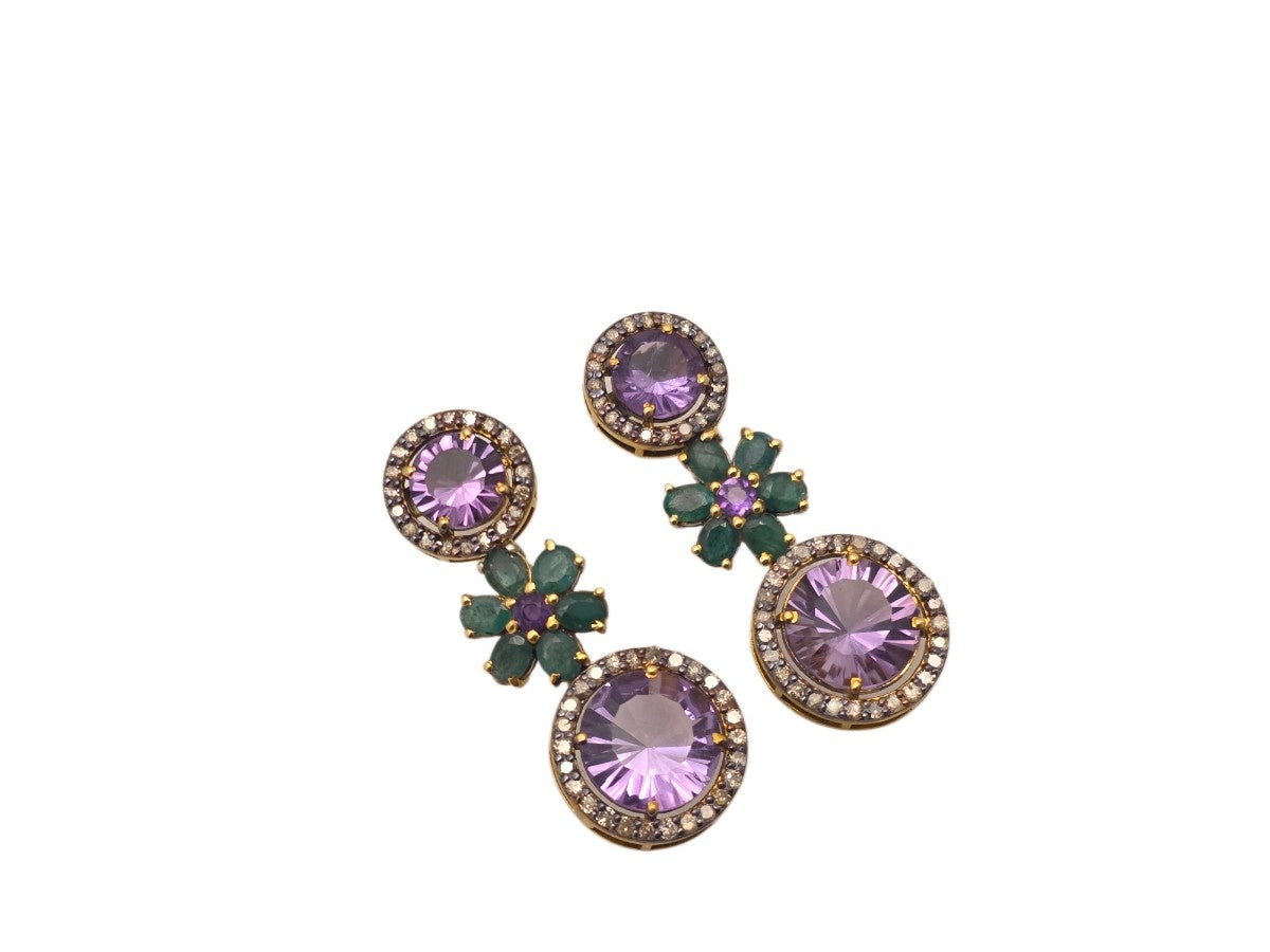 AMETHYST EMERALD DIAMOND EARRING IN VICTORIAN