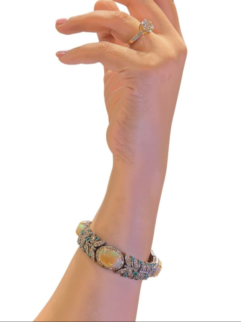 Victorian Opal, Emrerald & Diamond Bracelet