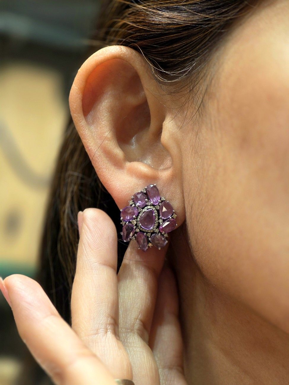 DIAMOND TOURMALINE EARRING IN VICTORIAN