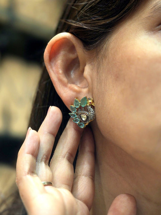 EMERALD POLKI RUBY DIAMOND EARRING IN VICTORIAN