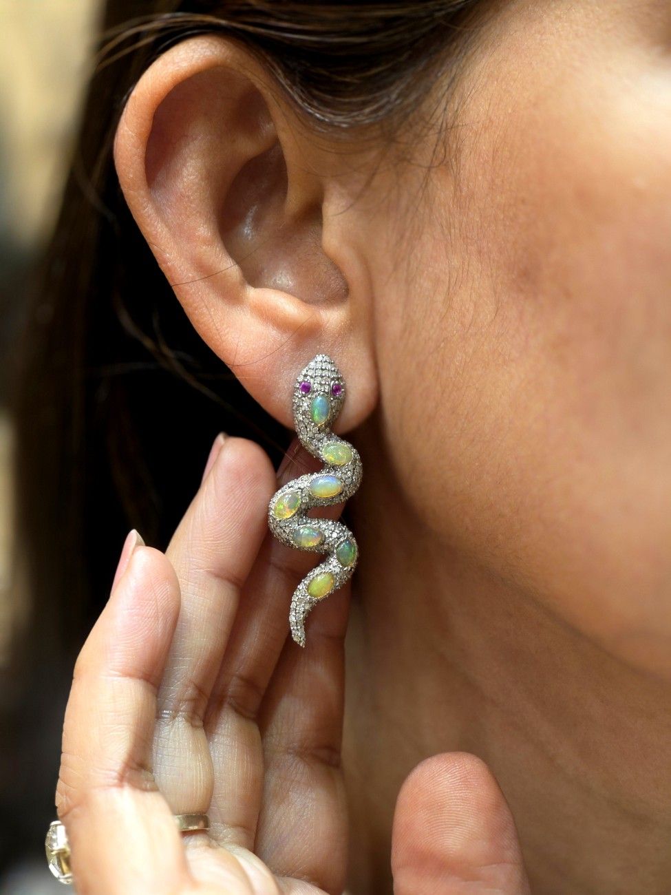 Victorian Opal,Ruby & Diamond Ear Ring