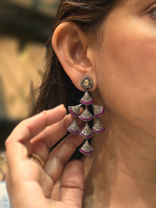 RUBY POLKI DIAMOND EARRING IN VICTORIAN