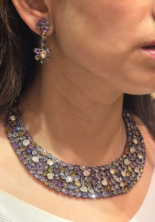 MULTI SAPPHIRE POLKI NECKLACE IN VICTORIAN