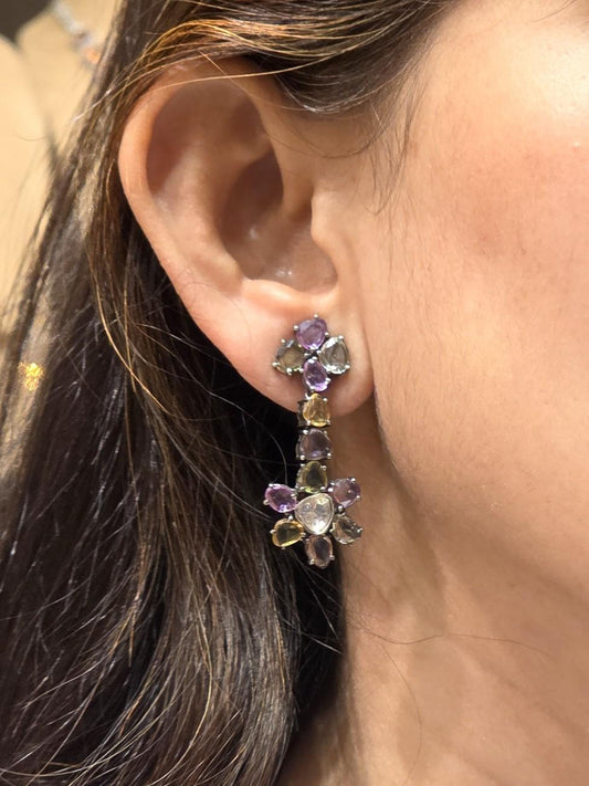 MULTI SAPPHIRE POLKI EARRING IN VICTORIAN