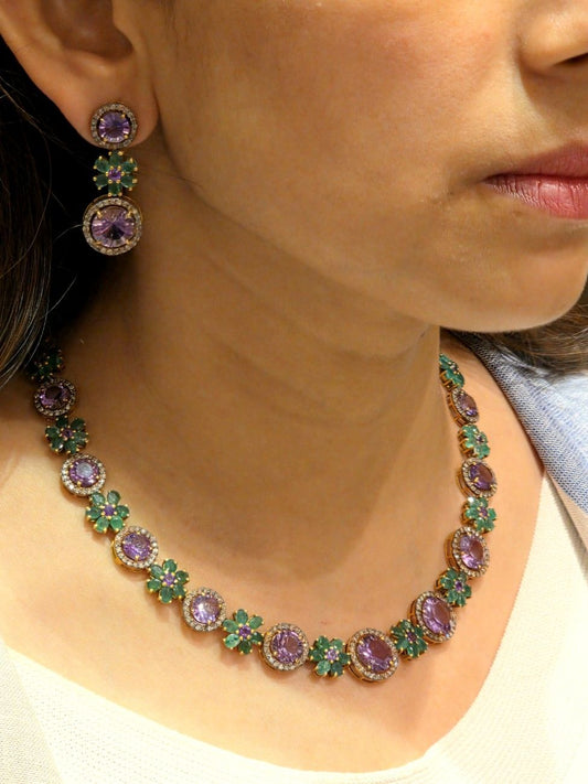 AMETHYST DIAMOND EMERALD NECKLACE IN VICTORIAN