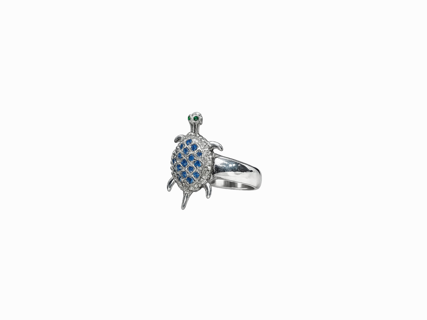Blue Sapphire Diamond Turtle Ring