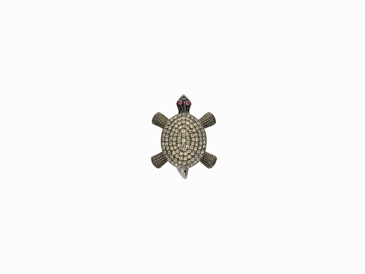 Diamond Turtle Ring with Ruby Eyes