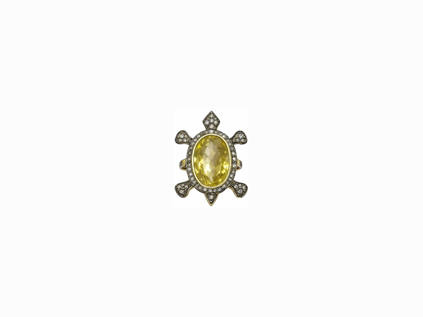 Turtle Lemon Topaz Victorian Diamond Ring