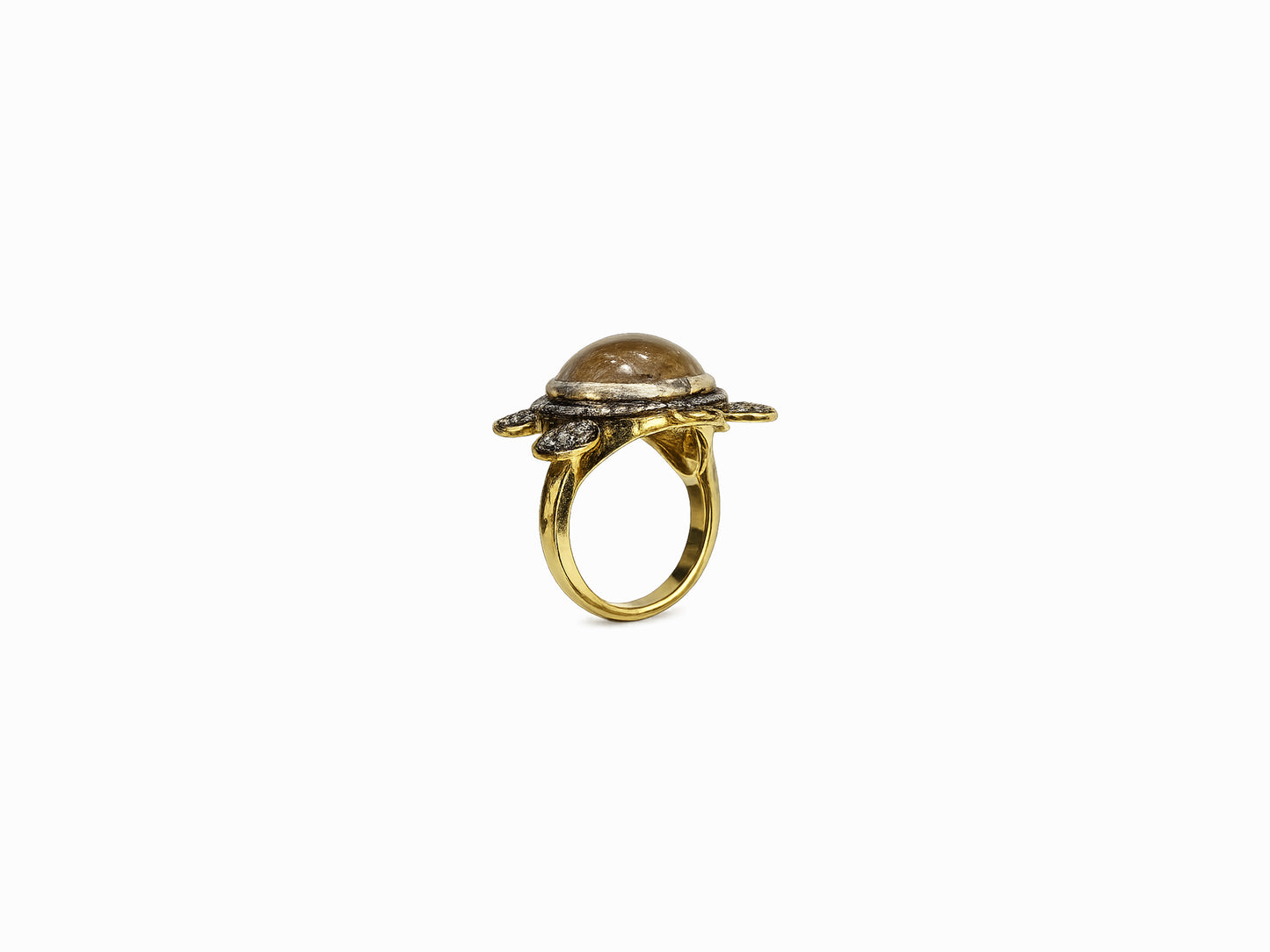 Chalcedony & Diamond Turtle Ring