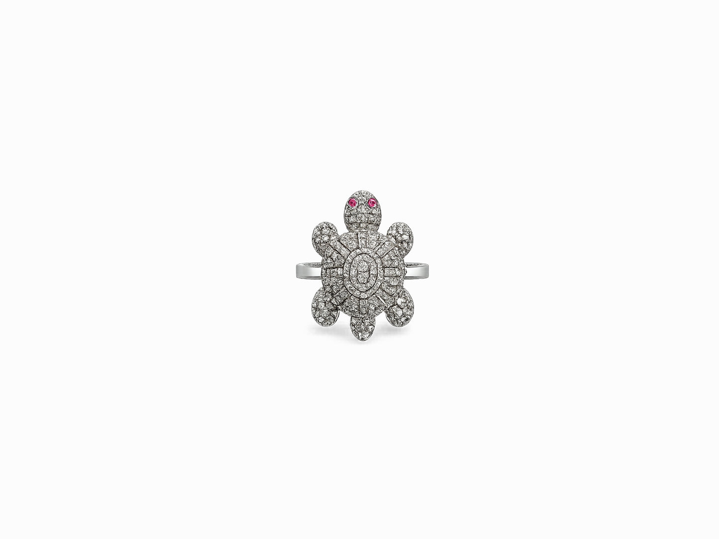 Diamond Turtle Ring with Ruby Eyes