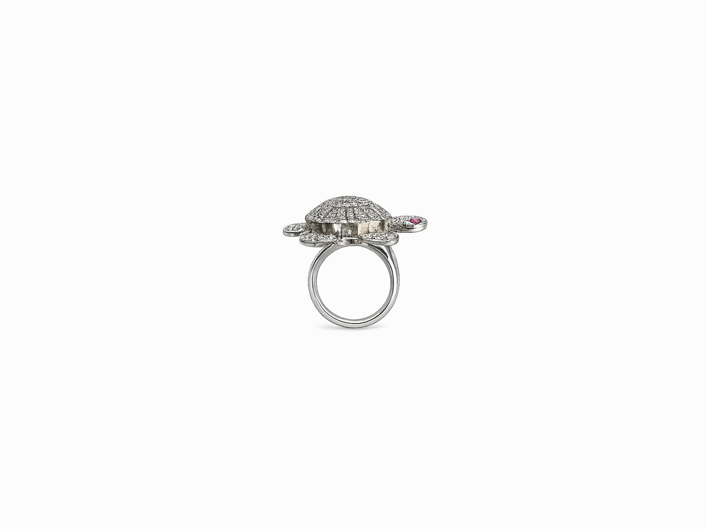 Diamond Turtle Ring with Ruby Eyes