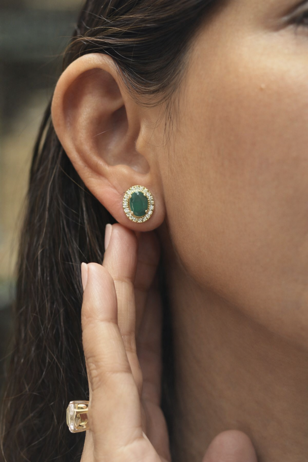 Oval Emerald Diamond Studs