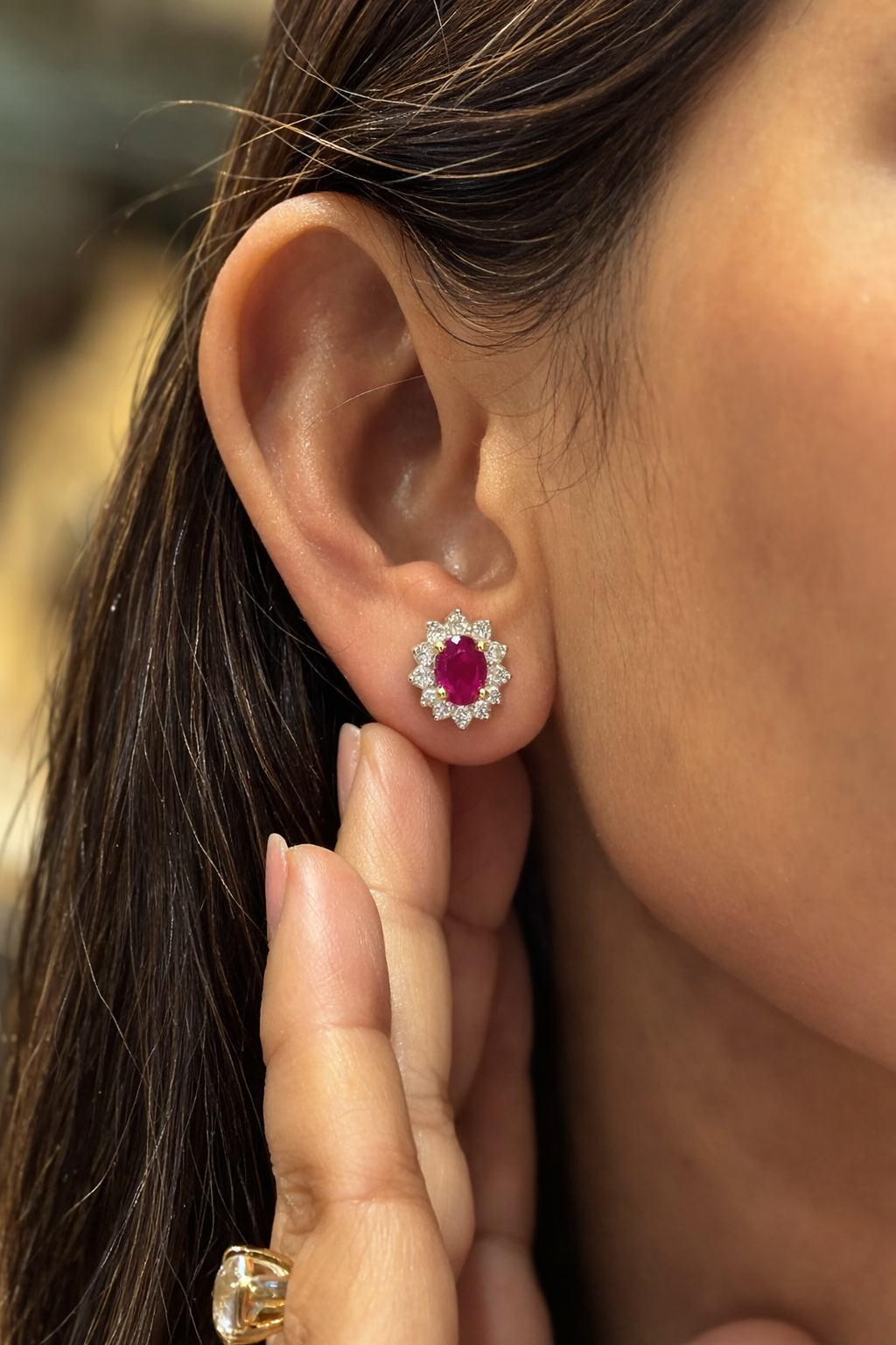 Ruby Diamond Flower Studs