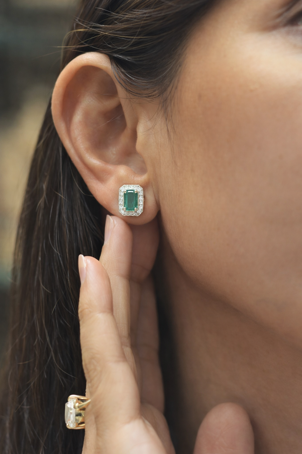 Emerald Diamond Studs