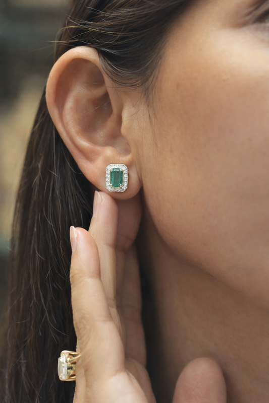 Emerald Diamond Studs