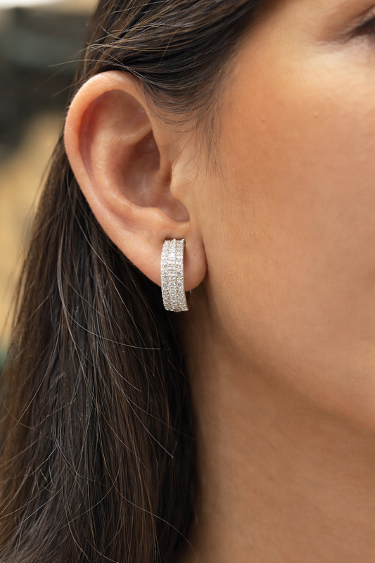 Baguette Diamond Half Hoop Earrings