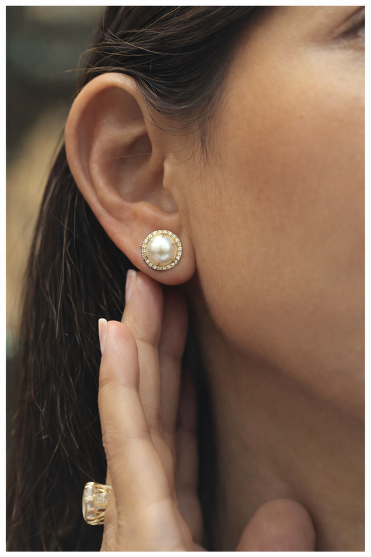 Diamond Halo Pearl Studs
