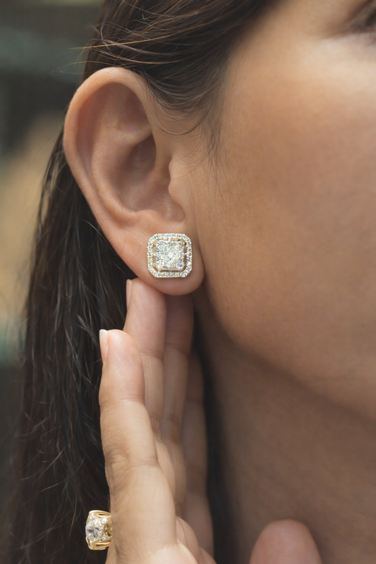 Square Diamond Halo Studs