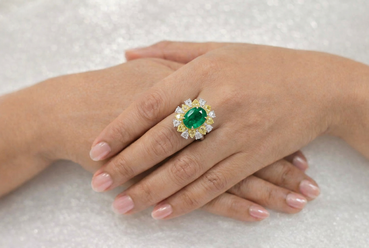 Emerald Floral Ring