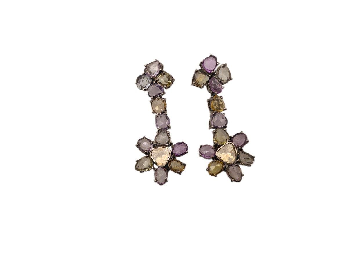 MULTI SAPPHIRE POLKI EARRING IN VICTORIAN