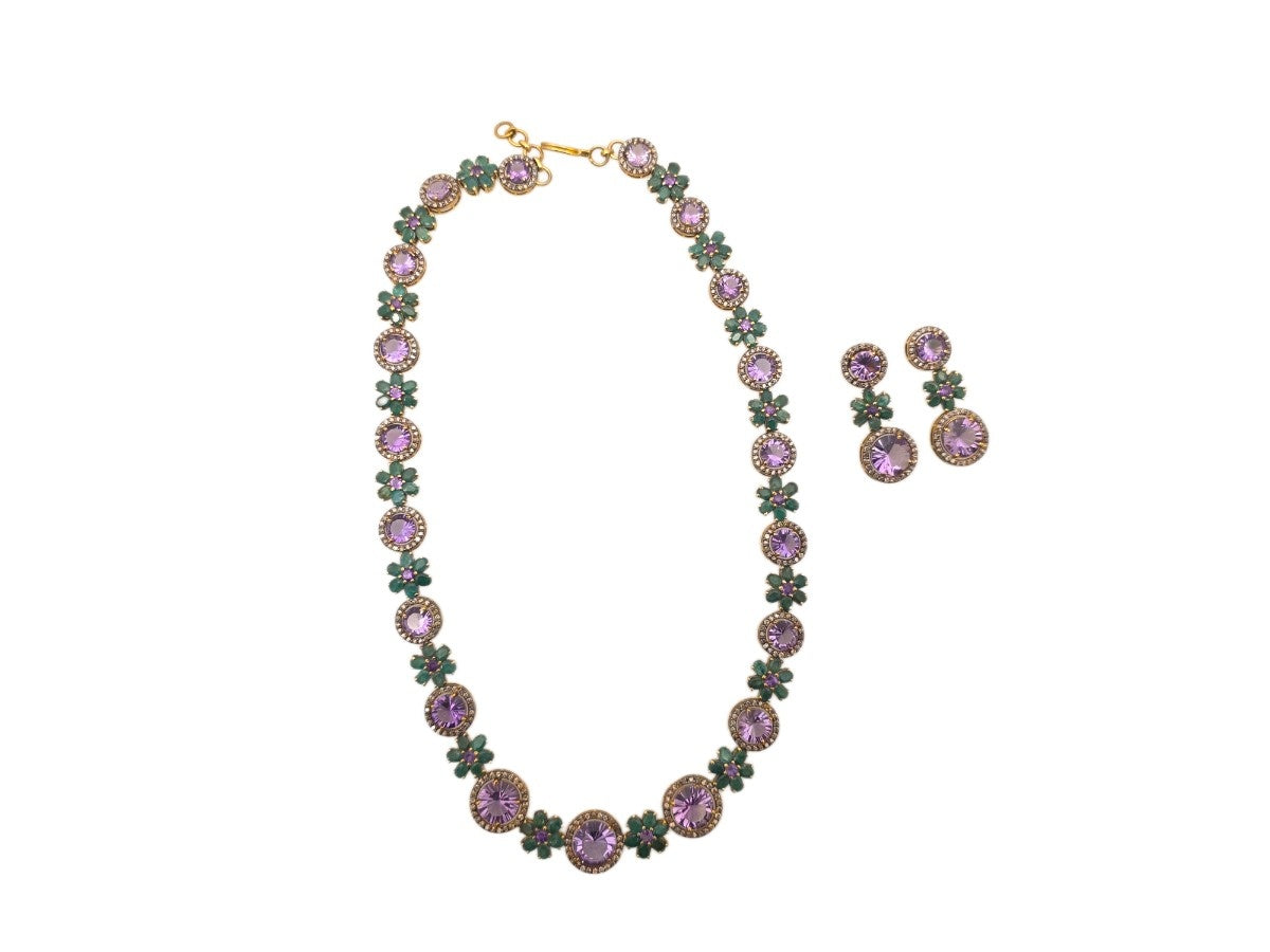 AMETHYST DIAMOND EMERALD NECKLACE IN VICTORIAN