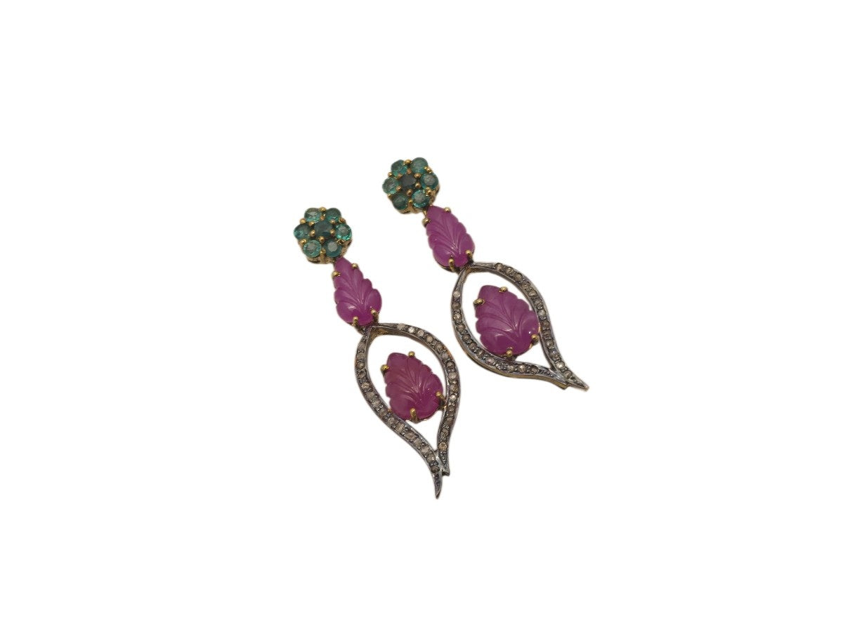 EMERALD RUBY DIAMOND EARRING IN VICTORIAN