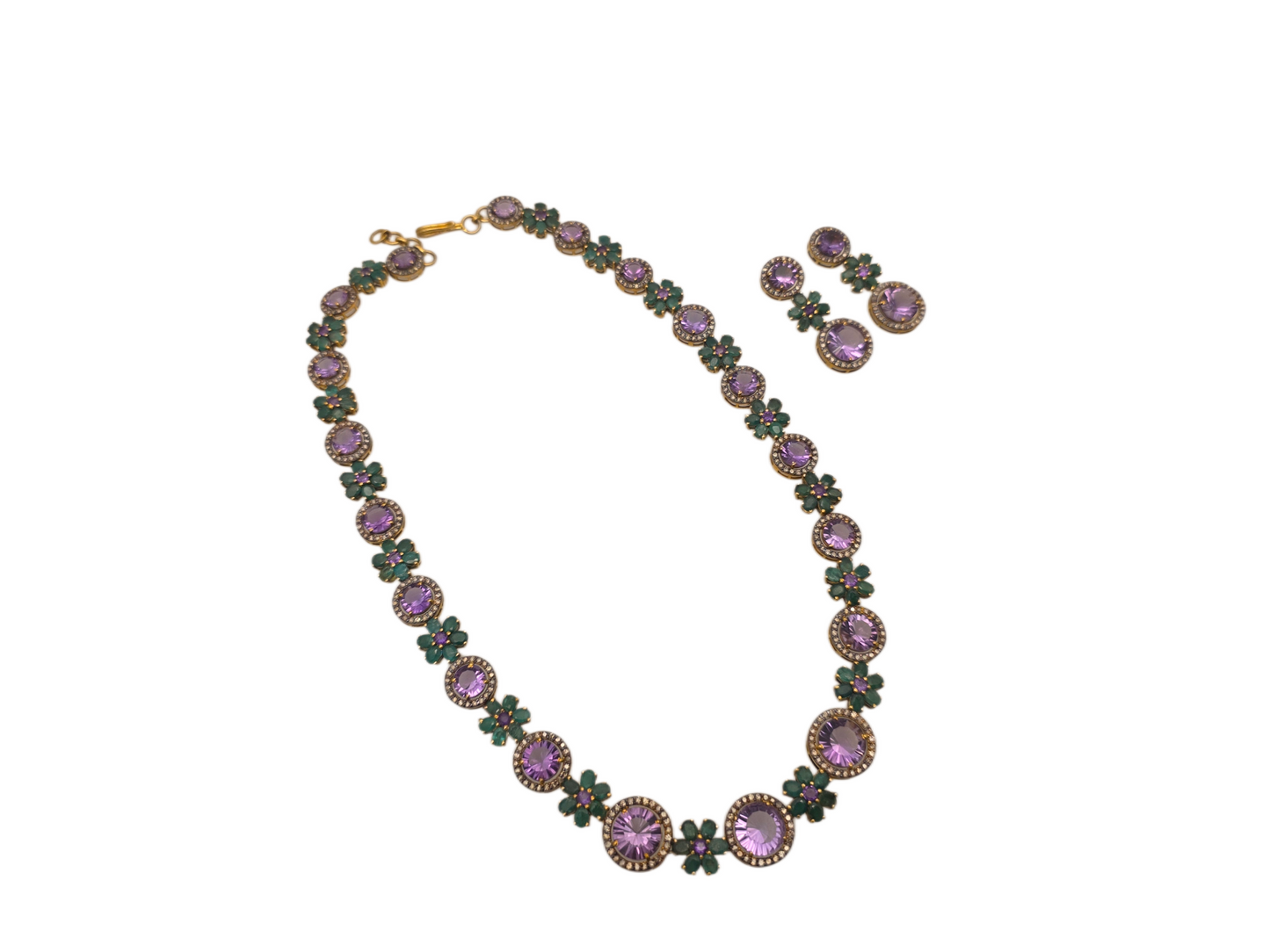 AMETHYST DIAMOND EMERALD NECKLACE IN VICTORIAN
