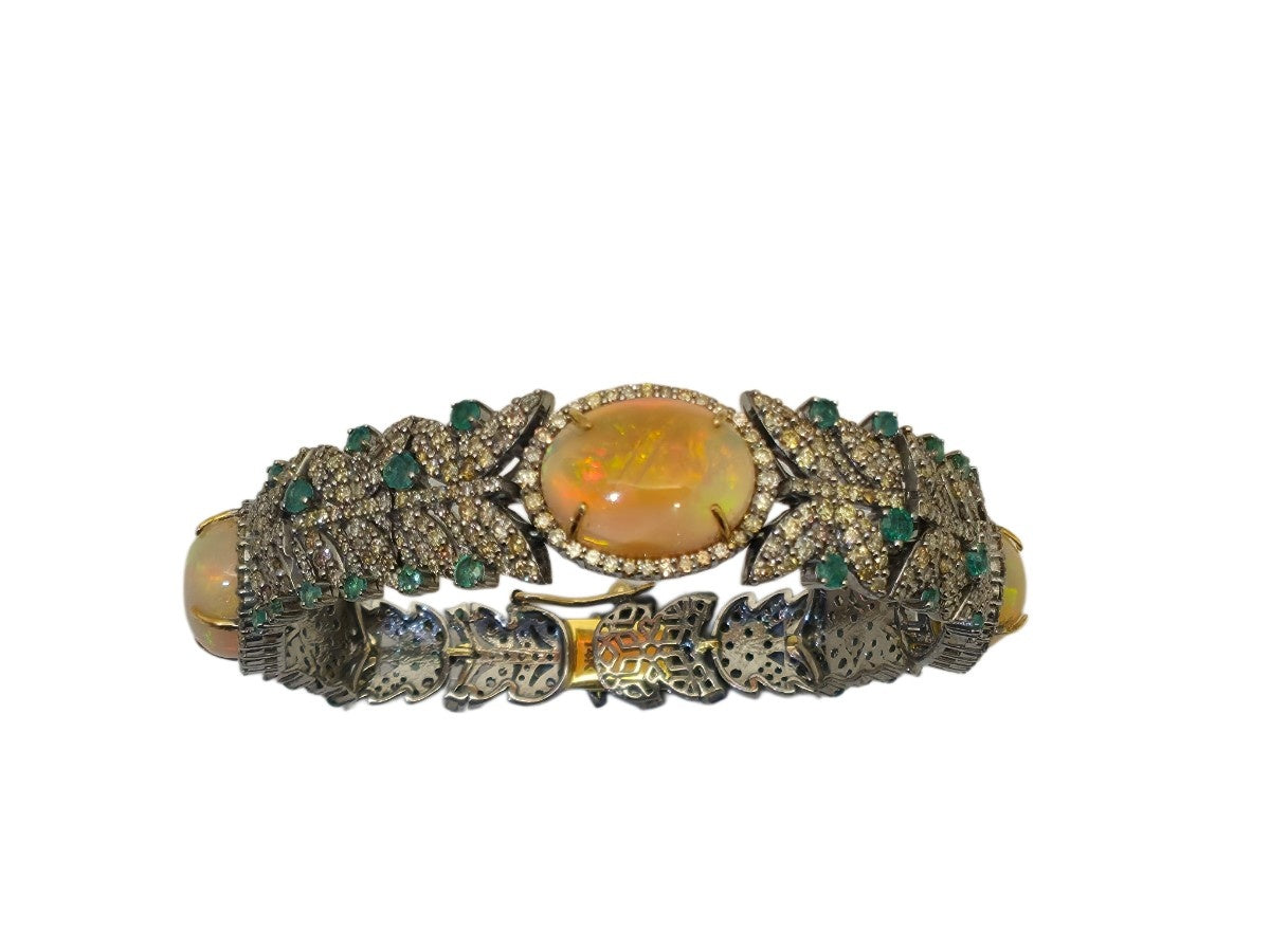 Victorian Opal, Emrerald & Diamond Bracelet